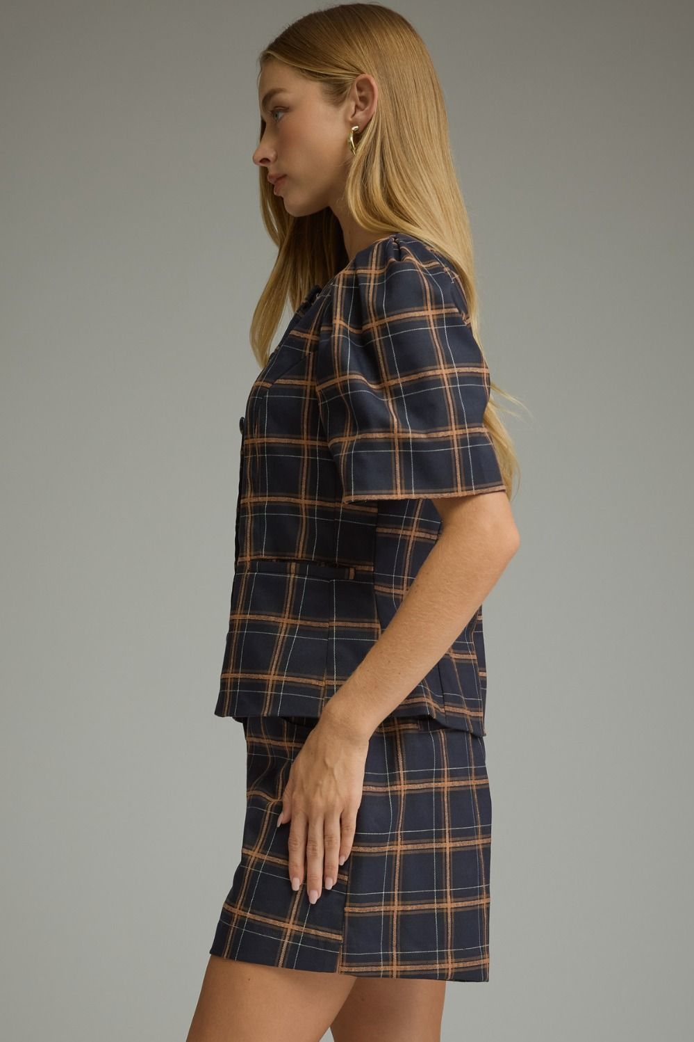 Briana Plaid Top - Navy