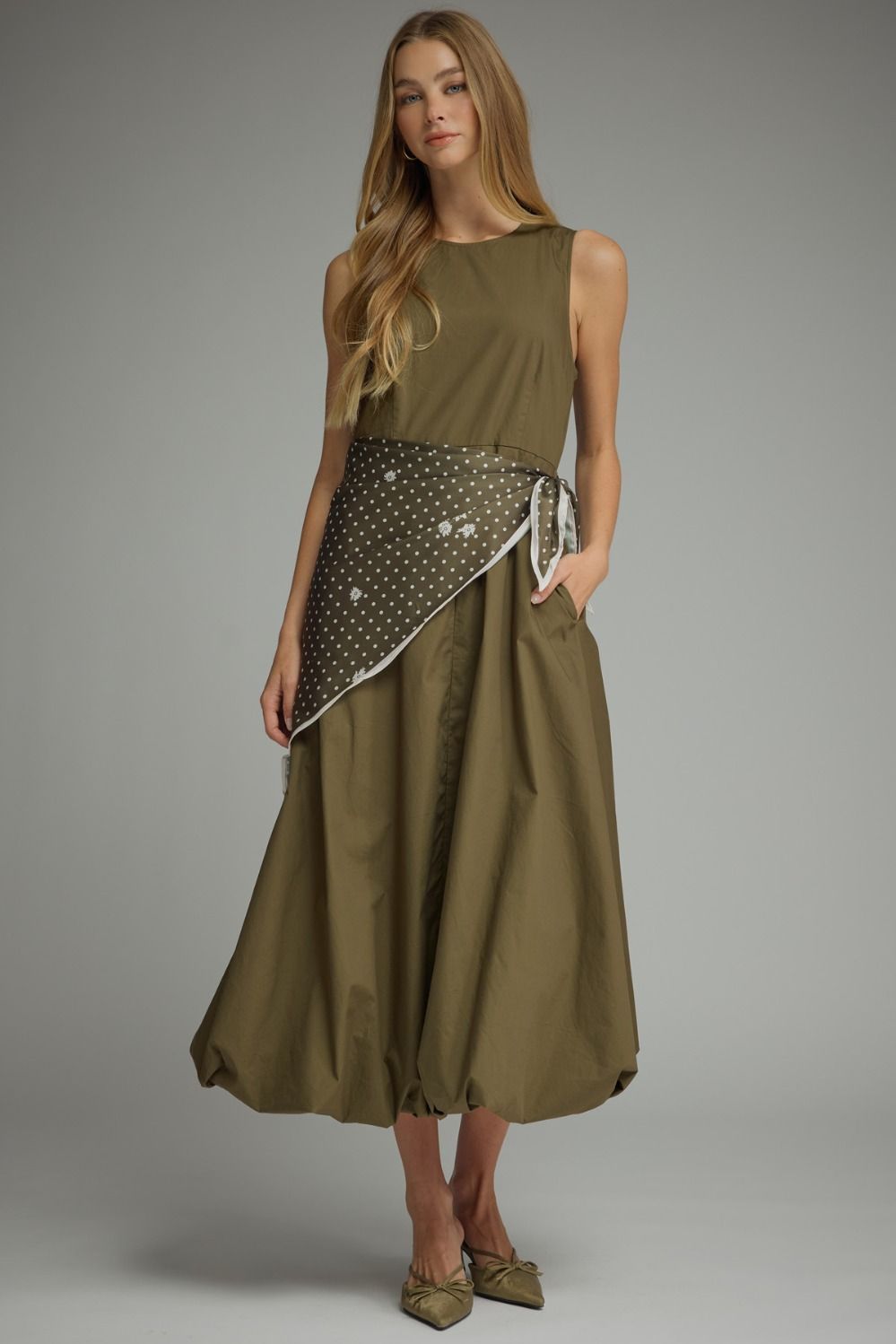 Bubble Midi Dress Olive