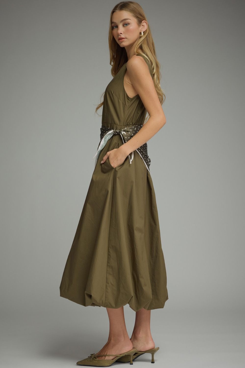 Bubble Midi Dress Olive