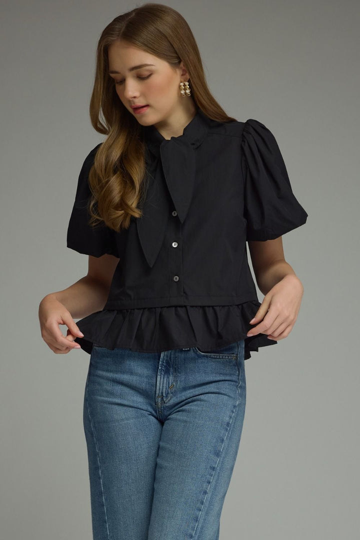 Iris Puff Sleeve Top Black