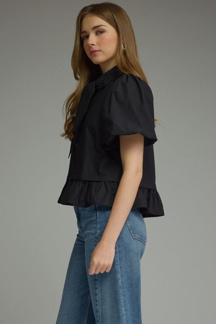 Iris Puff Sleeve Top Black