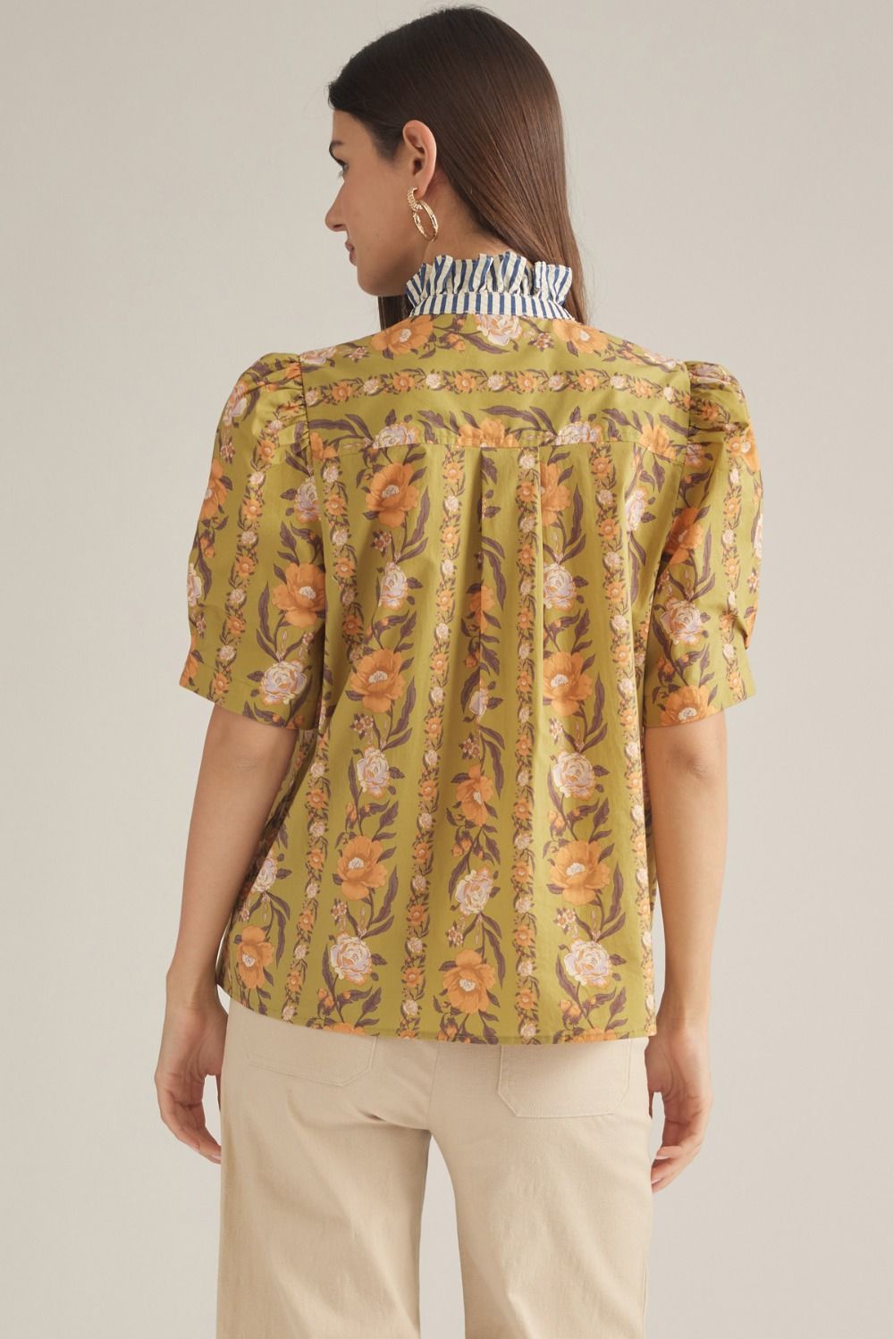 Isla Ruffle Collar Top - Olive
