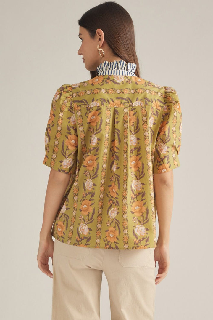 Isla Ruffle Collar Top - Olive