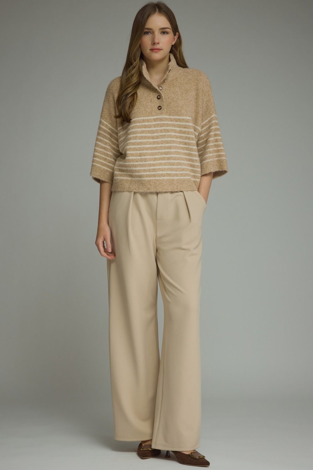 Selena Striped Sweater - Camel