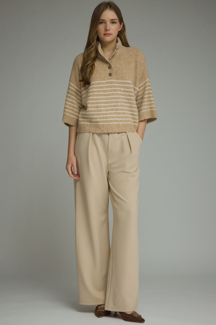 Selena Striped Sweater - Camel