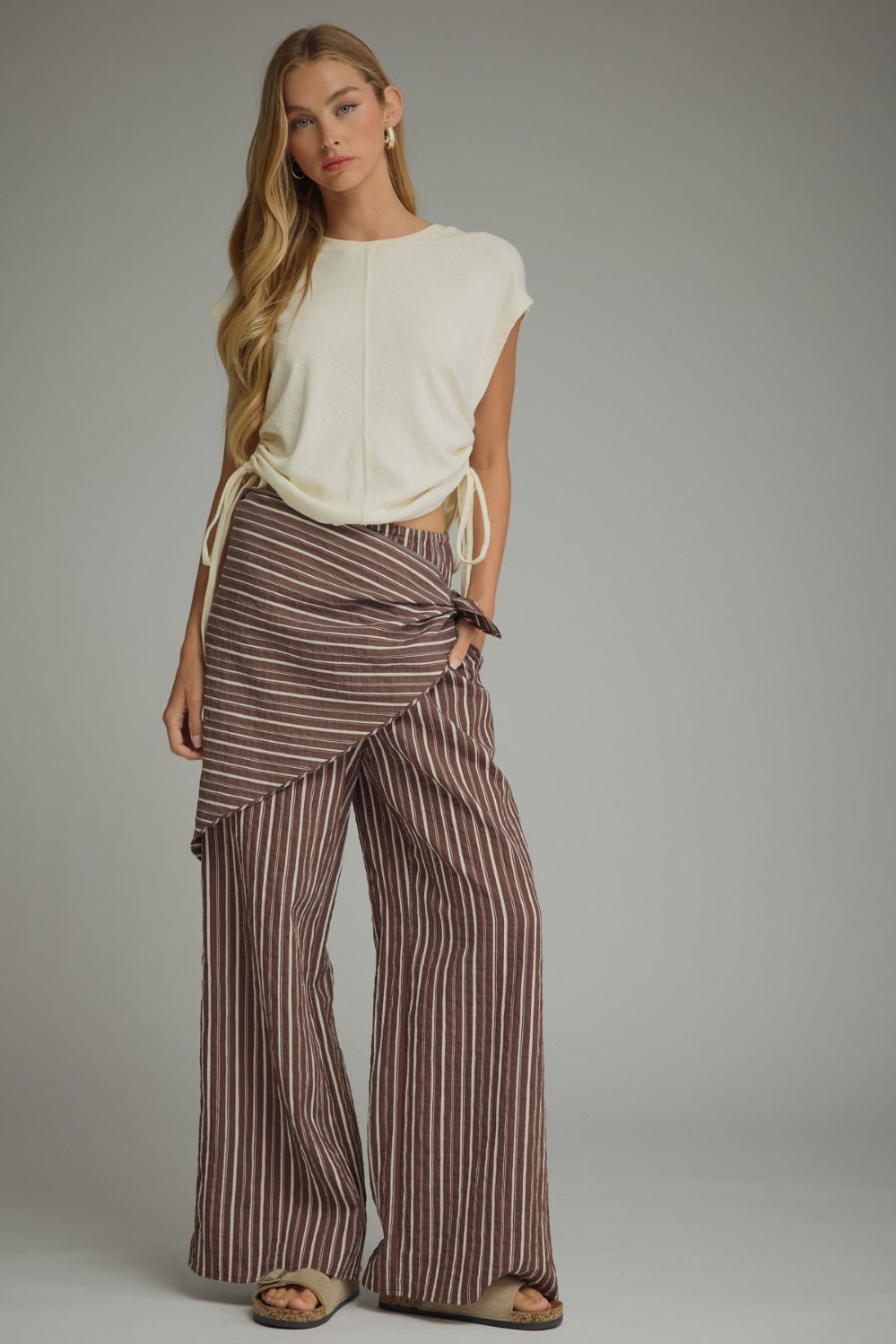 Skye Wide Leg Pants - Brown