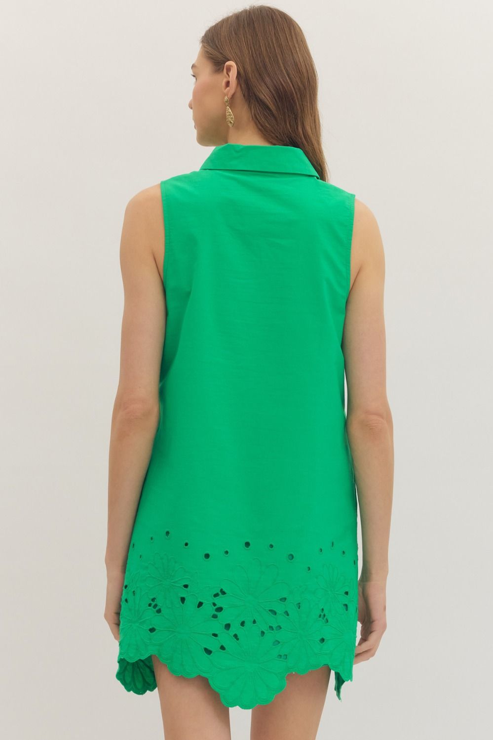 Green Sleeveless Eyelet Mini Dress