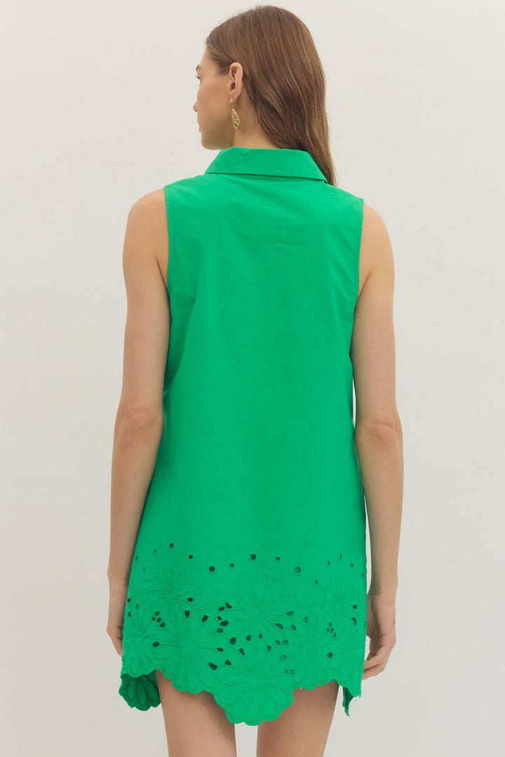 Green Sleeveless Eyelet Mini Dress