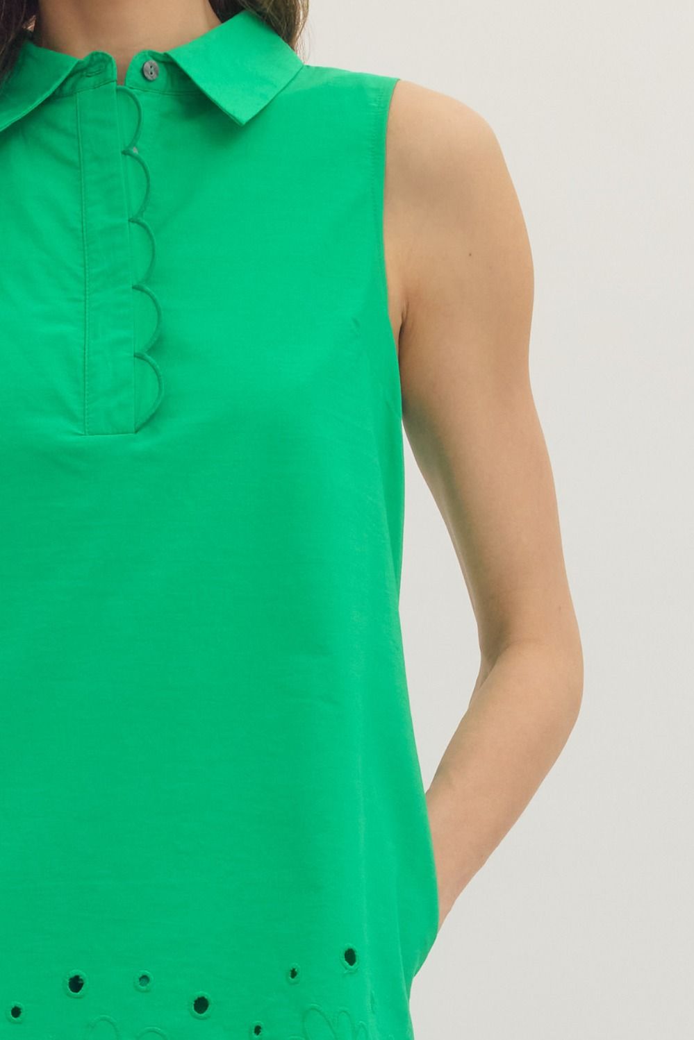 Green Sleeveless Eyelet Mini Dress