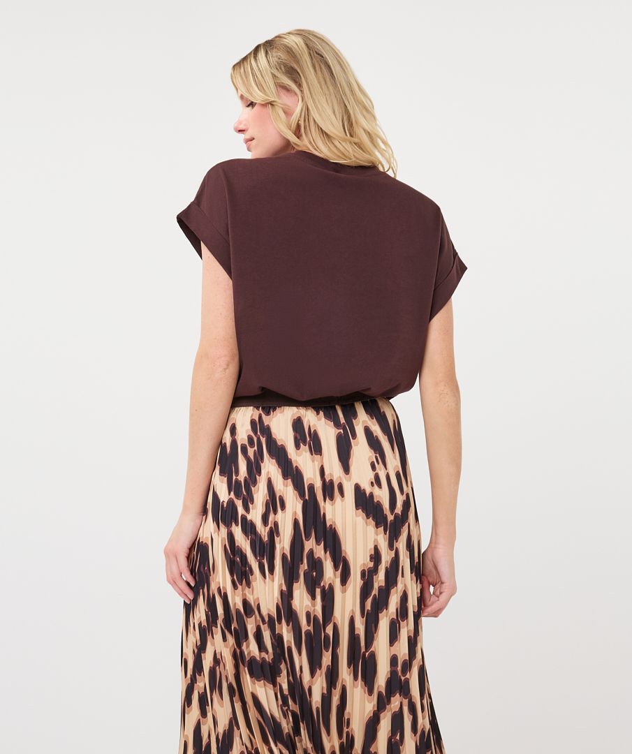 Satin Rolled Sleeve Top Cacao