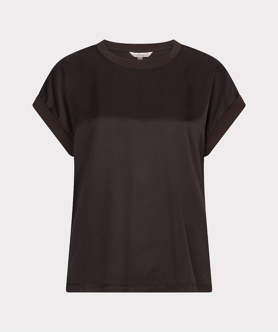 Satin Rolled Sleeve Top Cacao