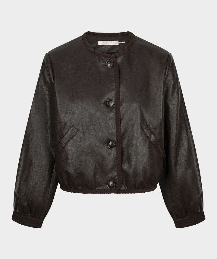 Crinkle Faux Leather Jacket - Cacao