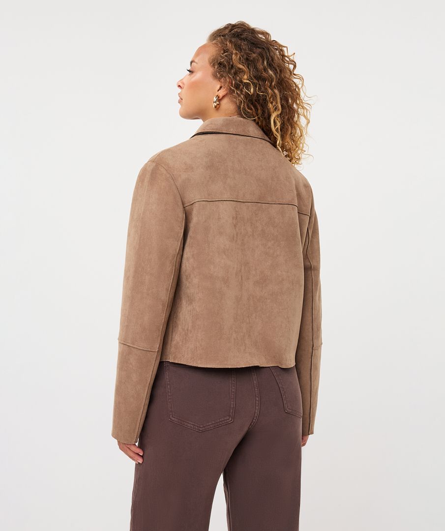 Jacket Suedine Collar Pockets - Sand
