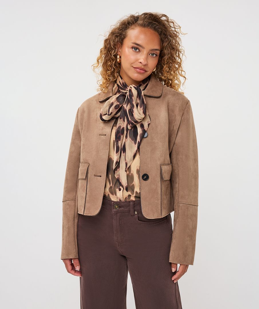 Jacket Suedine Collar Pockets - Sand