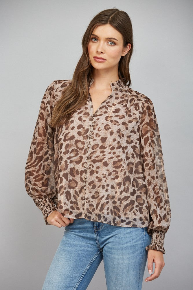 Animal Print Blouse - Brown