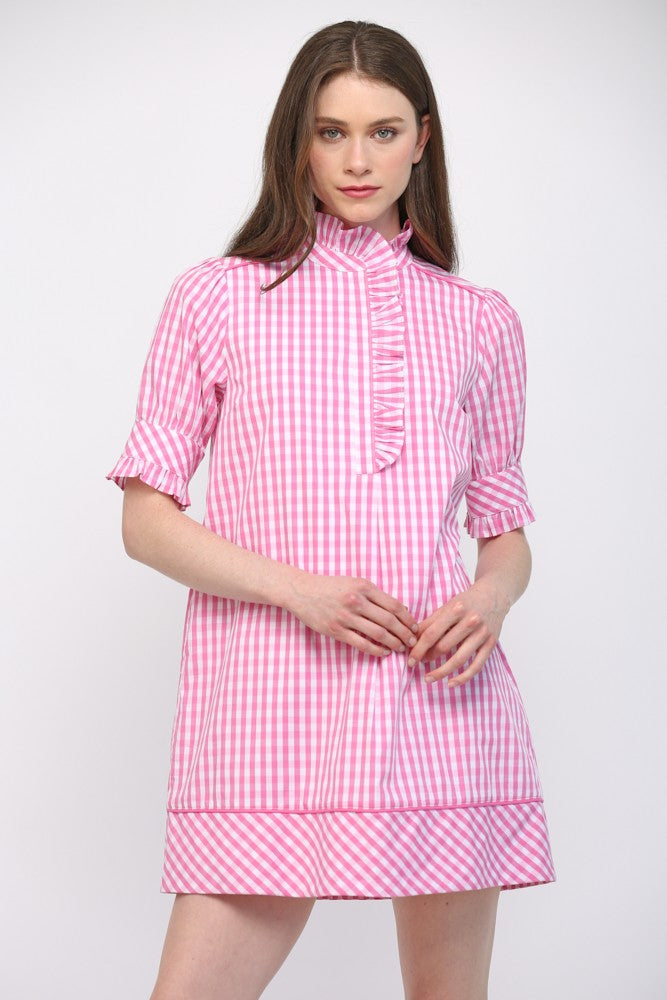 Camilla Ruffle Dress Pink White