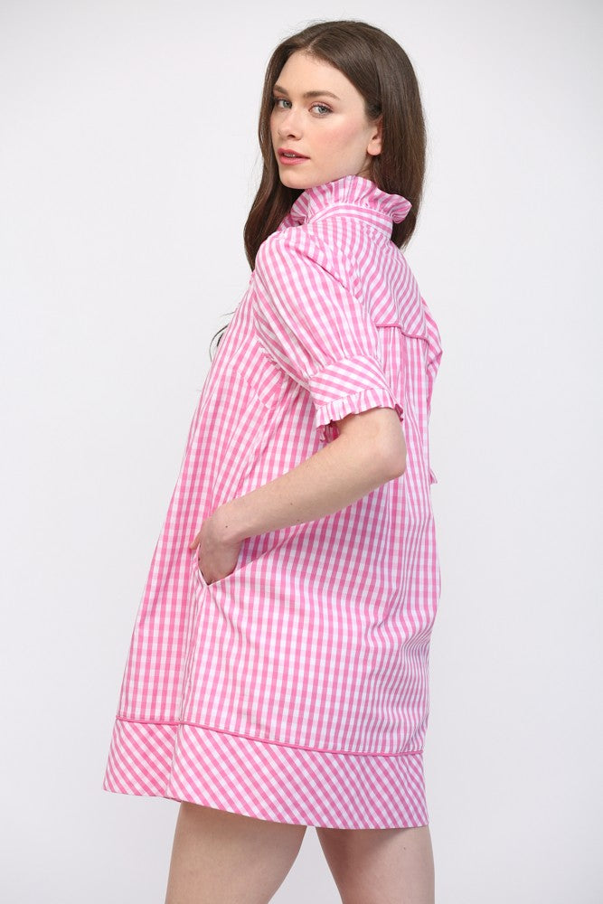 Camilla Ruffle Dress Pink White