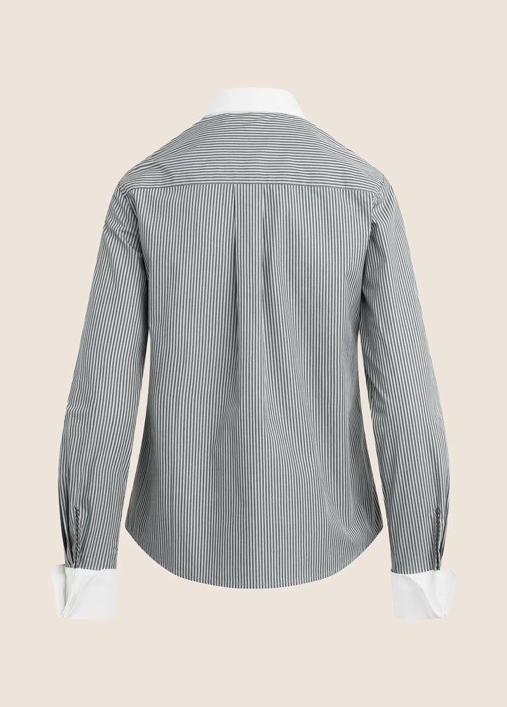 The Cuffed Statement Shirt - Charcoal Stripe