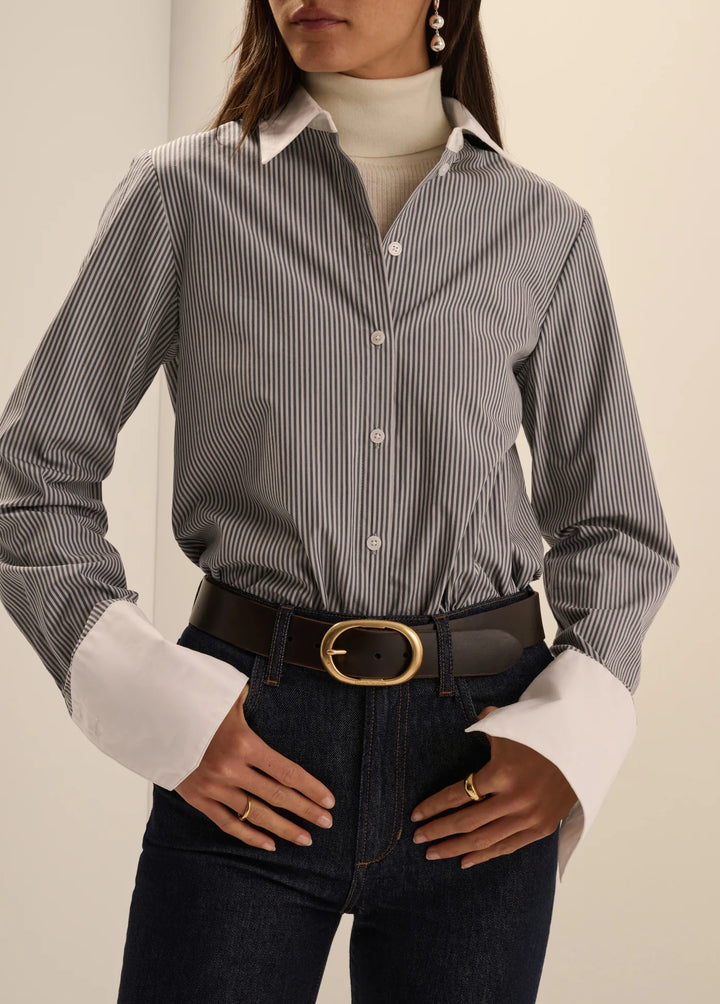 The Cuffed Statement Shirt - Charcoal Stripe
