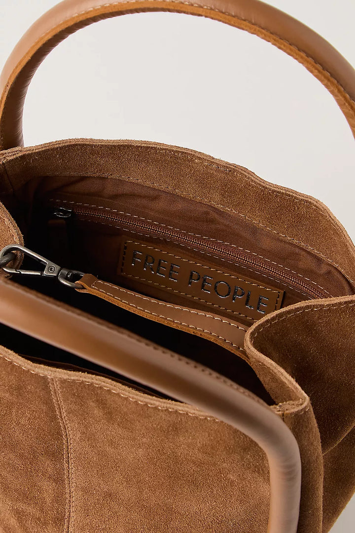 Barlow Suede Bucket Bag Cognac