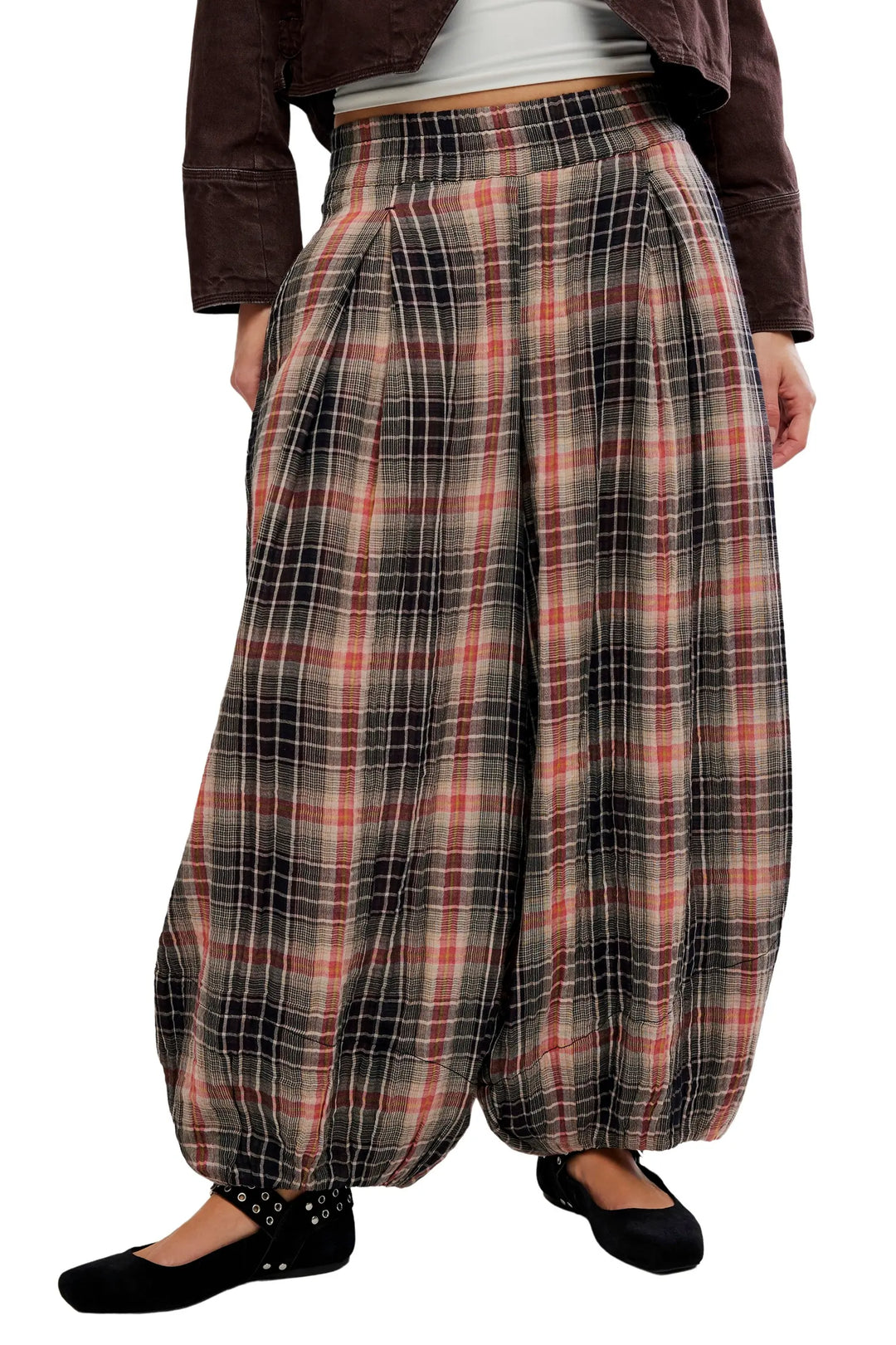 Moonflower Plaid Balloon Pants – Black Combo