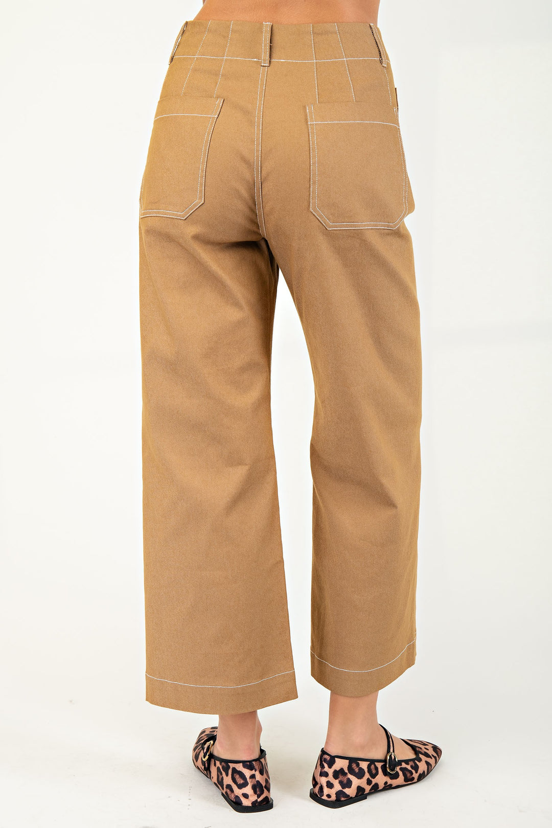 Cropped Wide Leg Pants - Khaki