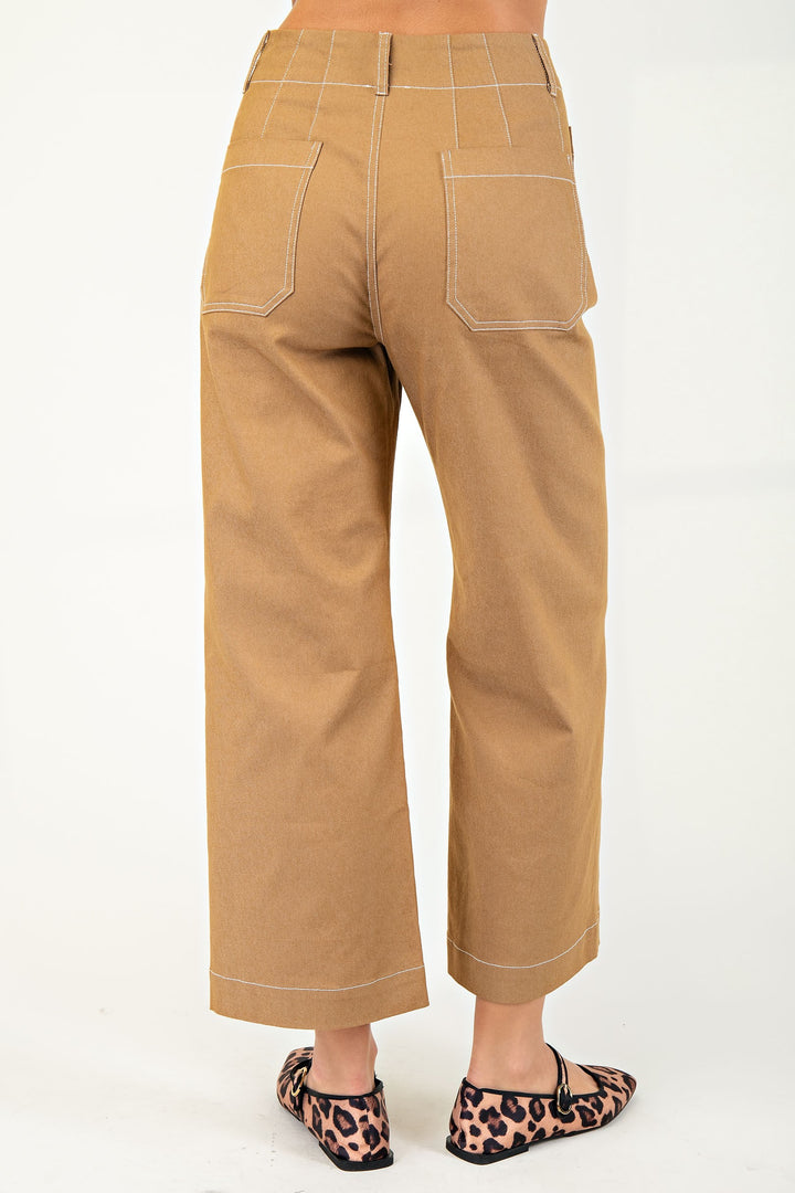 Cropped Wide Leg Pants - Khaki