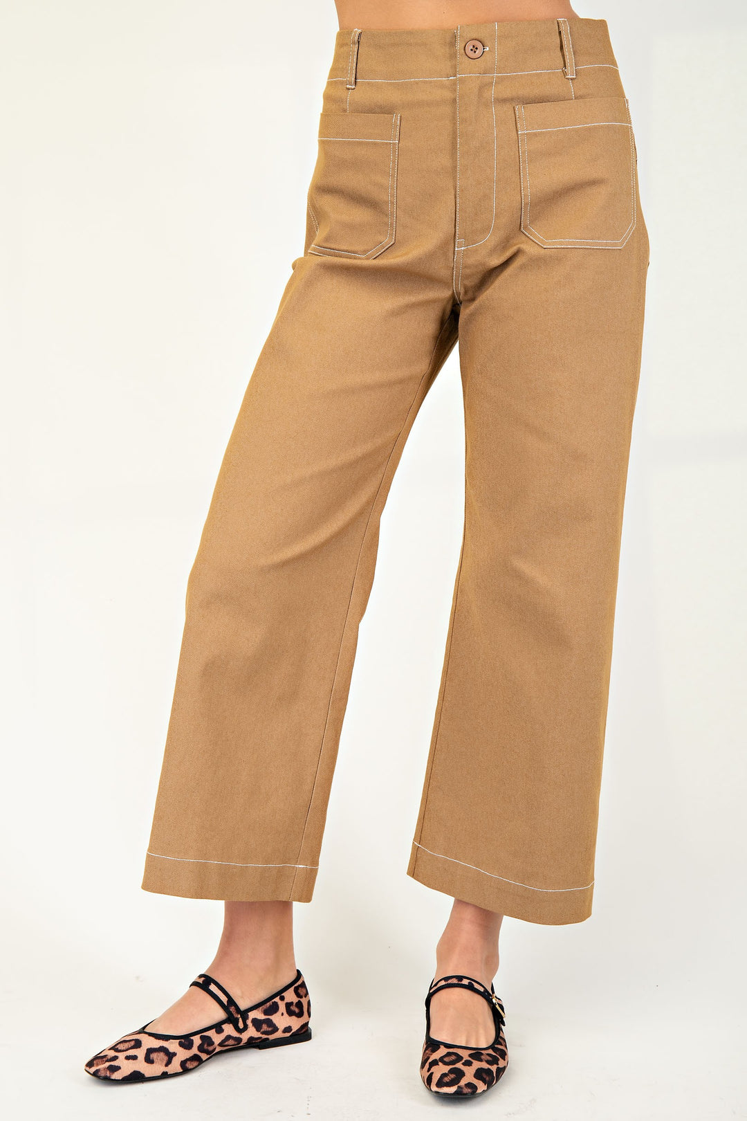 Cropped Wide Leg Pants - Khaki