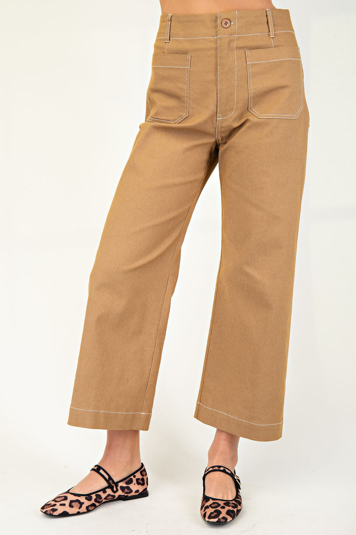 Cropped Wide Leg Pants - Khaki