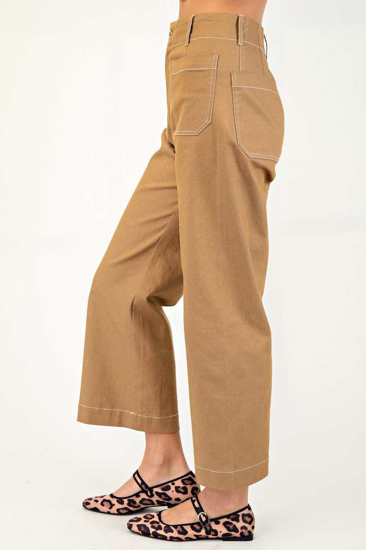 Cropped Wide Leg Pants - Khaki