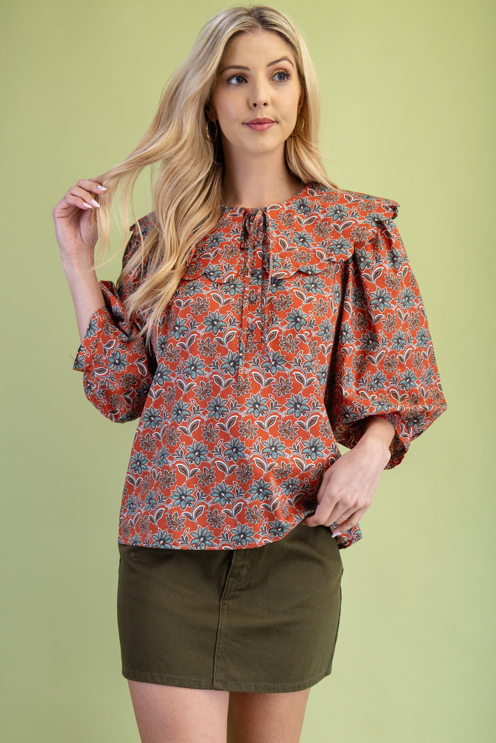 Terracotta Collared Blouse