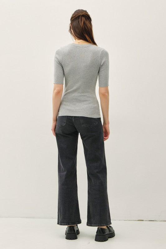 Half Sleeve Rib Knit Top