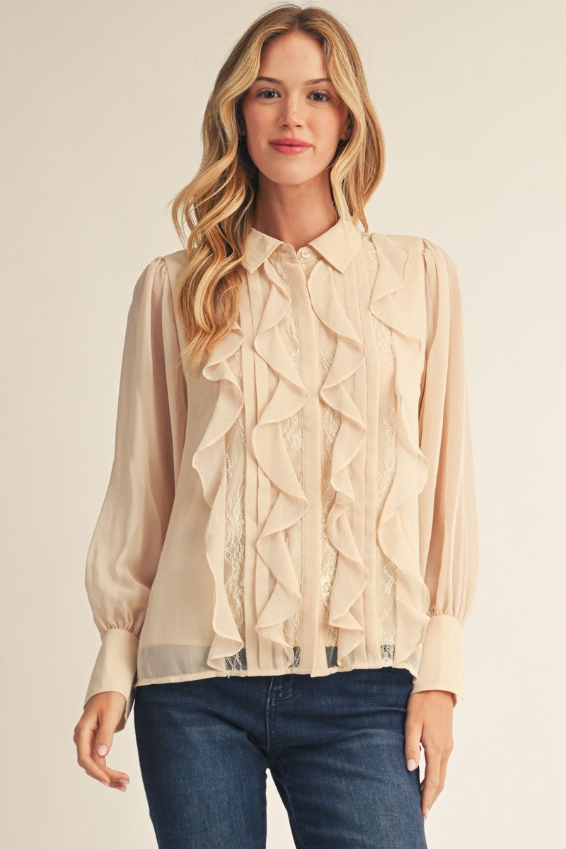 Arley Ruffle Blouse - Oatmeal