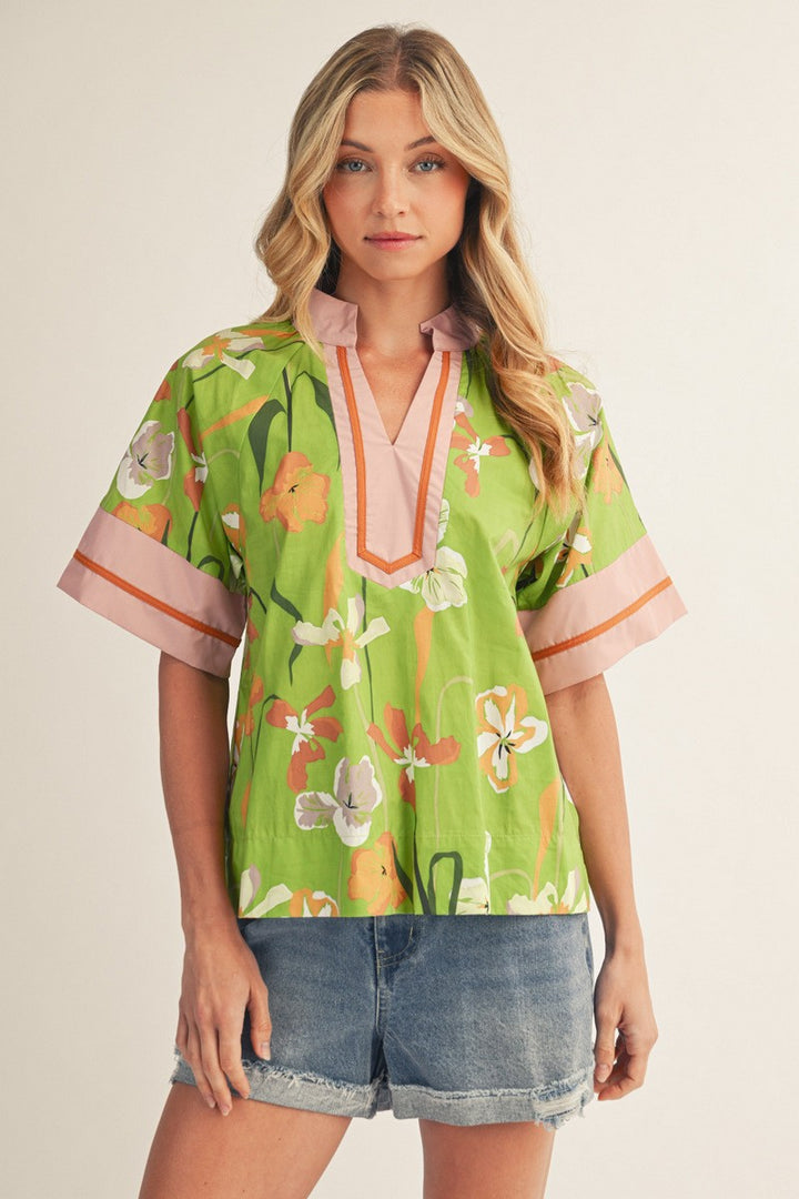 Maisie V-Neck Top Apple Green