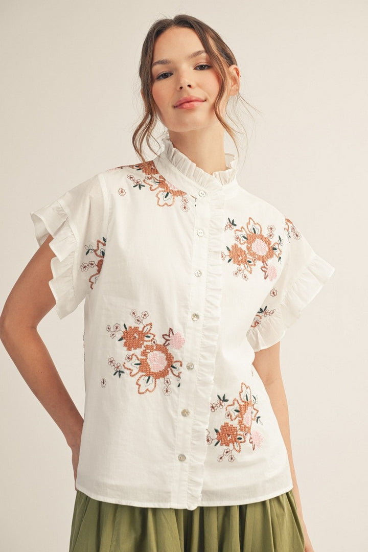 Winona Ruffle Top Off White