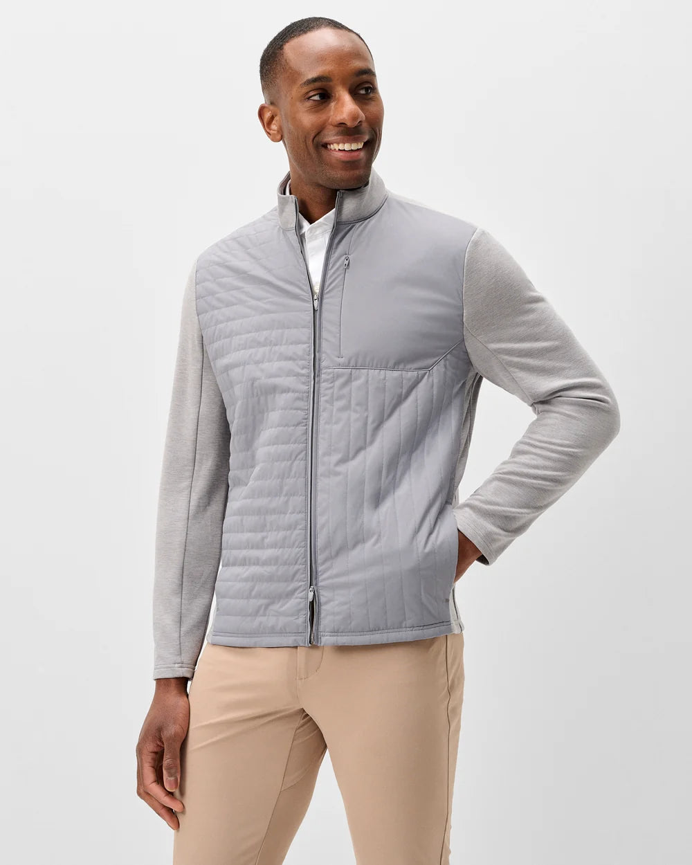 Mixed Media Jacket - Light Gray