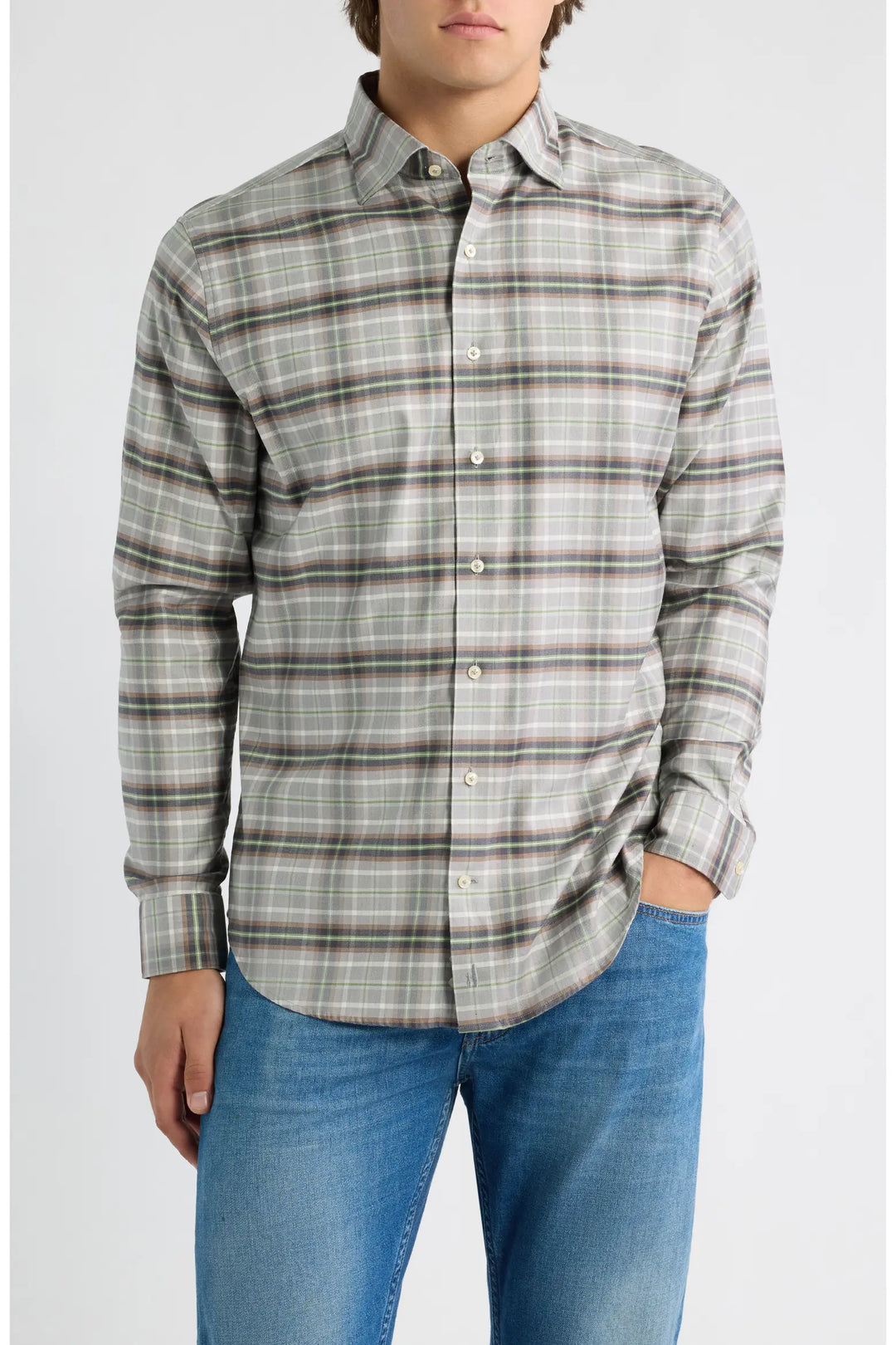 Top Shelf Cotton Shirt – Lone Cypress Plaid Light Gray