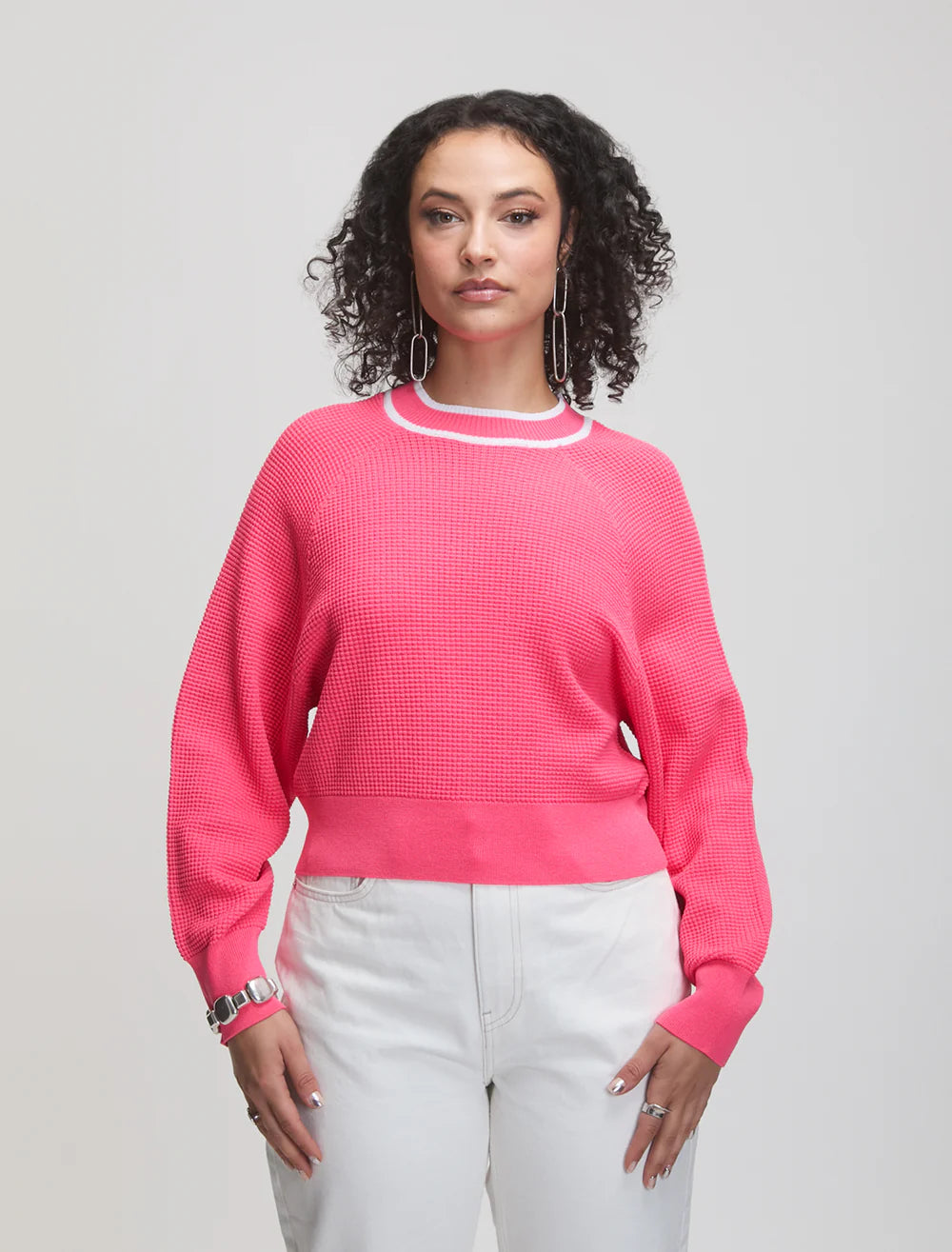 Deuce Dolman Knit Top Fuschia/White
