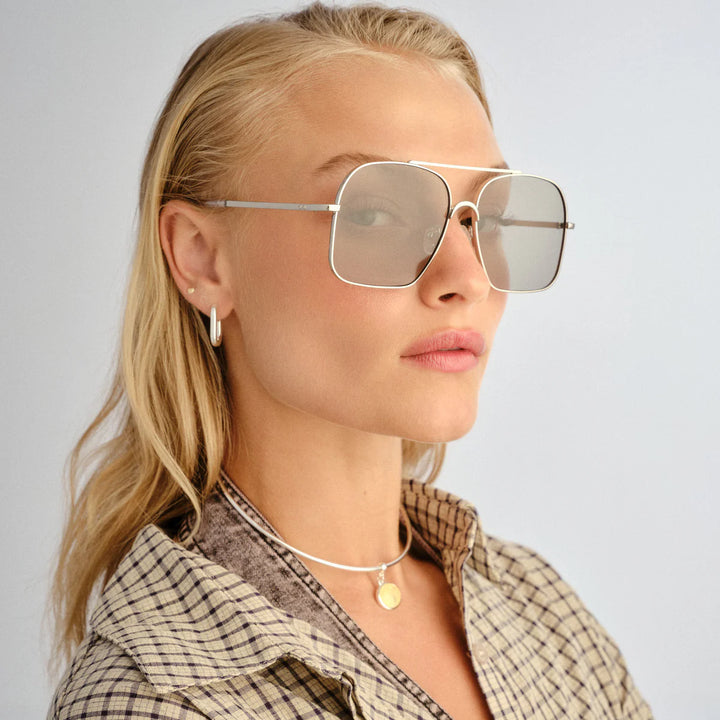 Le Specs Civelle Sunglasses Bright Silver Crystal Clear