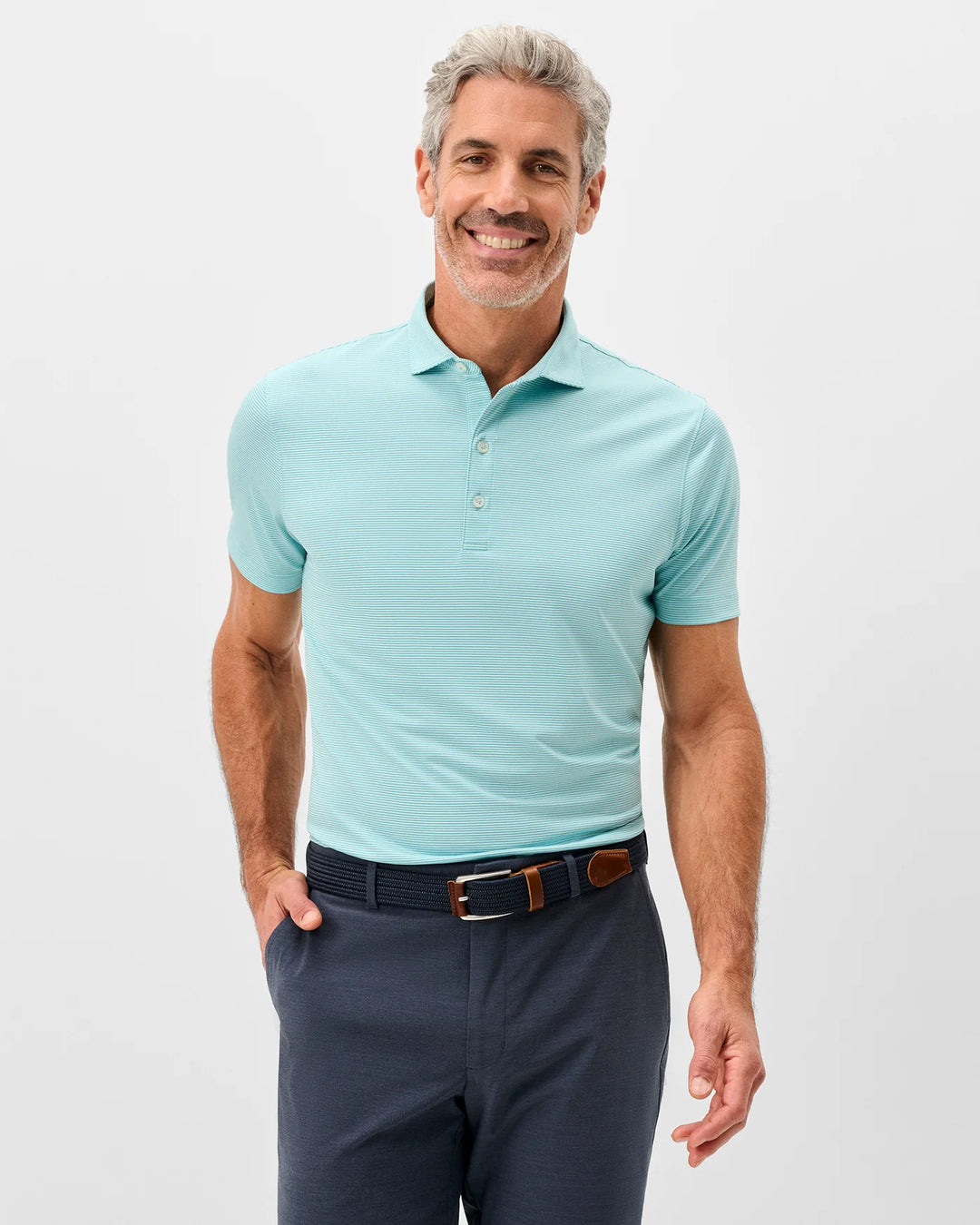 Johnnie-O Perf Jersey Polo Lyndonn Stripe - Tropical Celeste