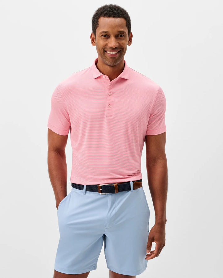 Johnnie-O Perf Jersey Polo Lyndonn Stripe Pink Lemonade