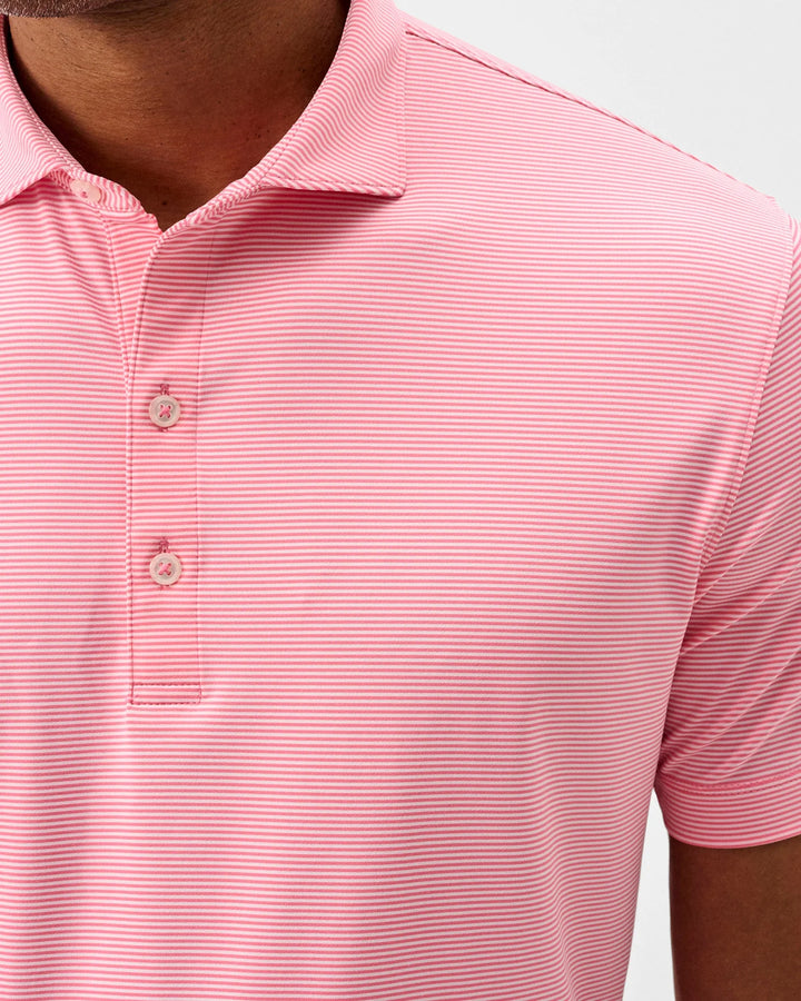 Johnnie-O Perf Jersey Polo Lyndonn Stripe Pink Lemonade