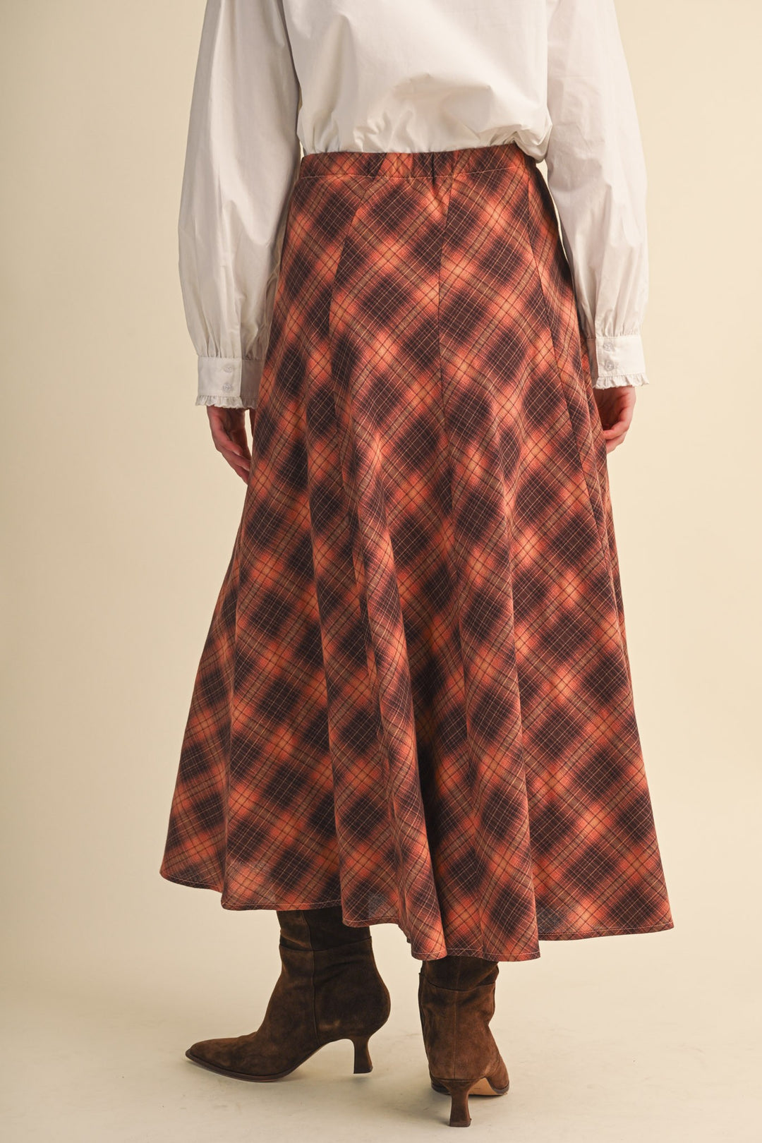 Copper Plaid Maxi Skirt