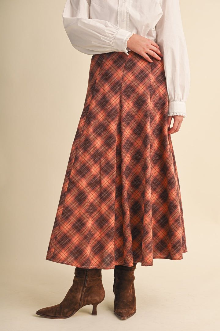 Copper Plaid Maxi Skirt