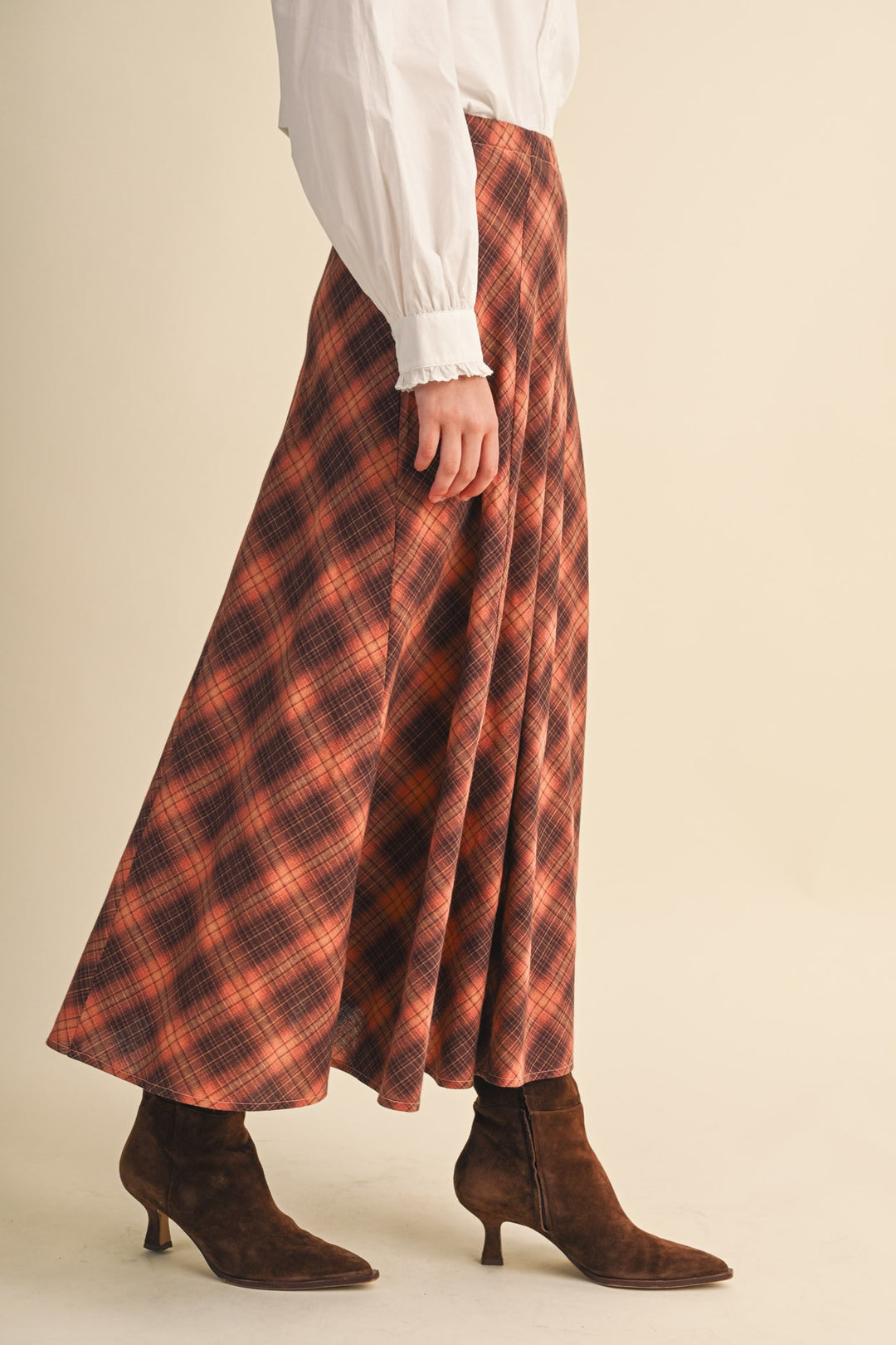 Copper Plaid Maxi Skirt
