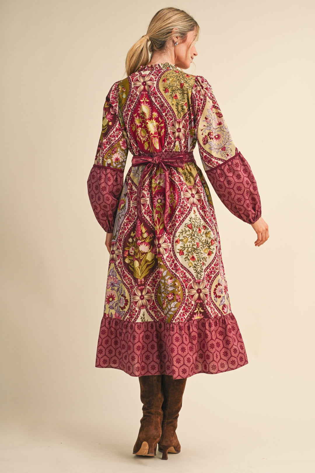 Lydia Midi Dress - Wine Floral