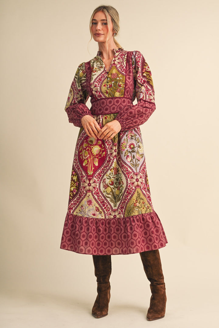 Lydia Midi Dress - Wine Floral
