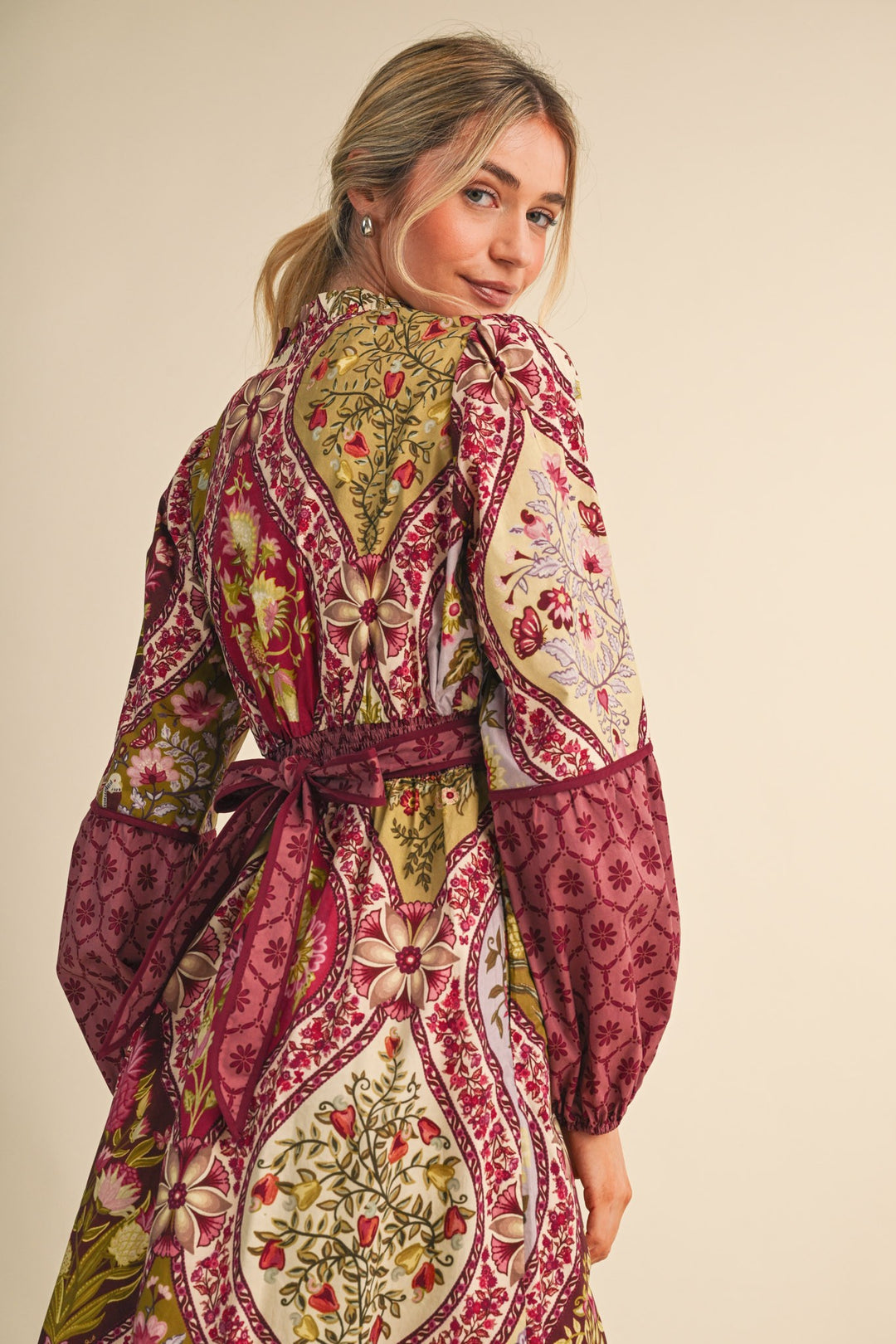 Lydia Midi Dress - Wine Floral