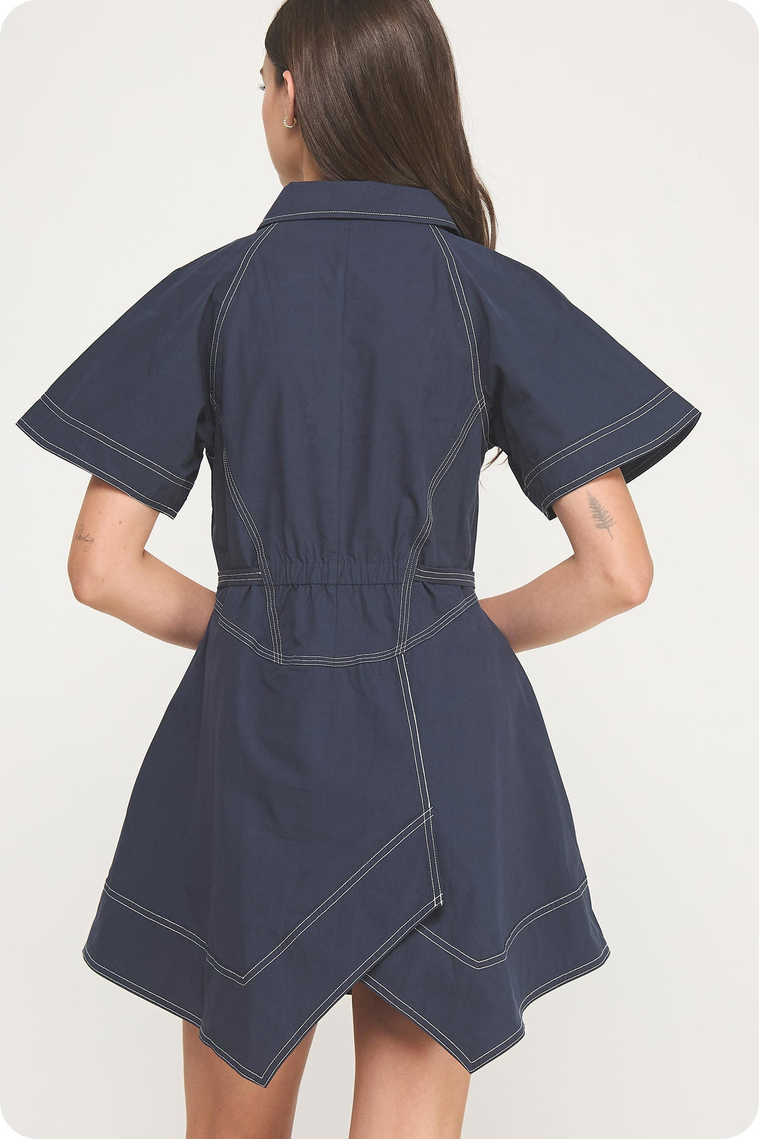Mia Contrast Stitch Belted Mini Dress