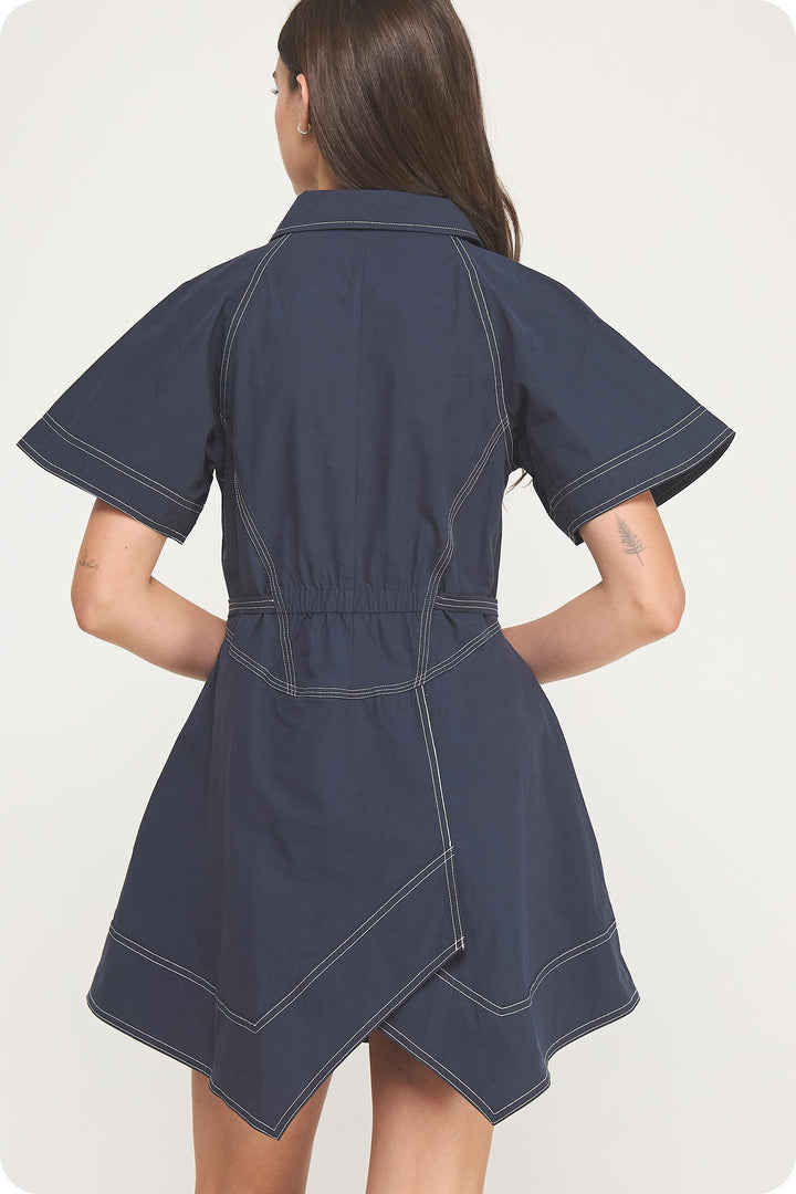 Mia Contrast Stitch Belted Mini Dress